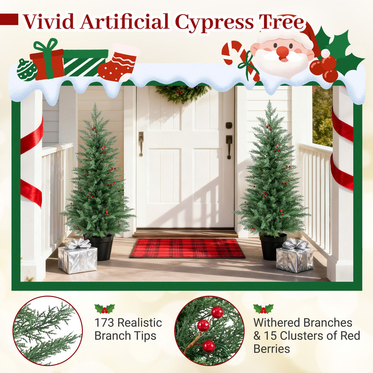4 FT Pre-lit Christmas Trees Potted Entrance Xmas Trees with 70 Warm White LED Lights