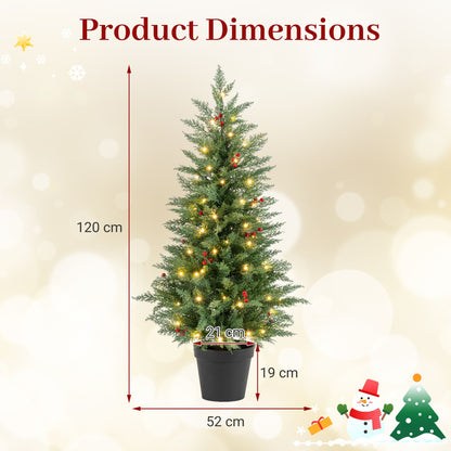 4 FT Pre-lit Christmas Trees Potted Entrance Xmas Trees with 70 Warm White LED Lights