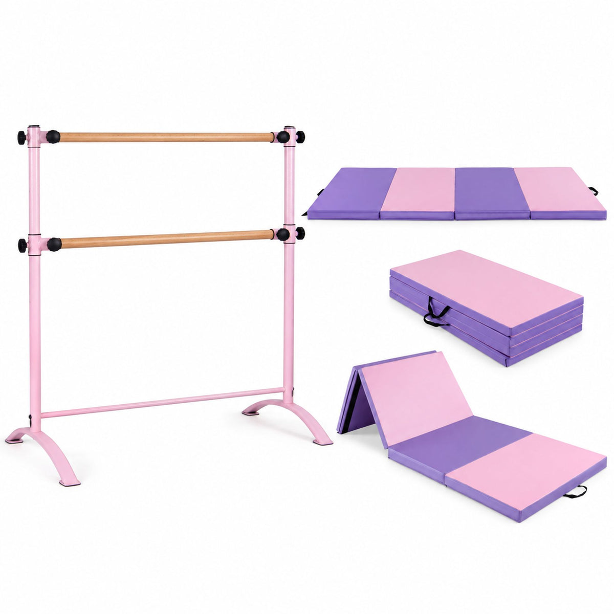 4 Feet Freestanding Ballet Barre and Folding Gymnastics Mat for Sports