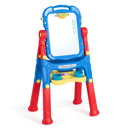 4-In-1 Double Side Easel for Toddler with Magnetic Chalkboard-Blue
