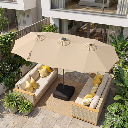 4 M Double-Sided Patio Umbrella Base Included with 108 Multi-Color LED Lights and 3 Air Vents-Beige