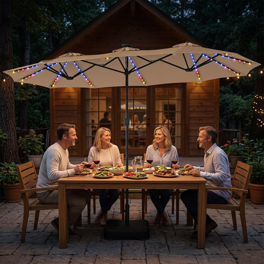4 M Double-Sided Patio Umbrella Base Included with 108 Multi-Color LED Lights and 3 Air Vents-Coffee