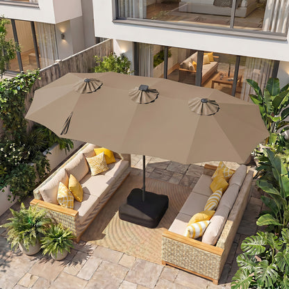 4 M Double-Sided Patio Umbrella Base Included with 108 Multi-Color LED Lights and 3 Air Vents-Coffee