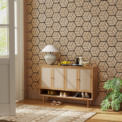 4 Pack Acoustic Panels for Walls Sound Absorbing Panel with 9 Hexagonal Wooden Boards-Natural