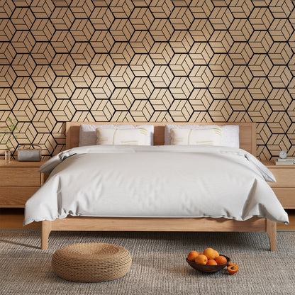 4 Pack Acoustic Panels for Walls Sound Absorbing Panel with 9 Hexagonal Wooden Boards-Natural