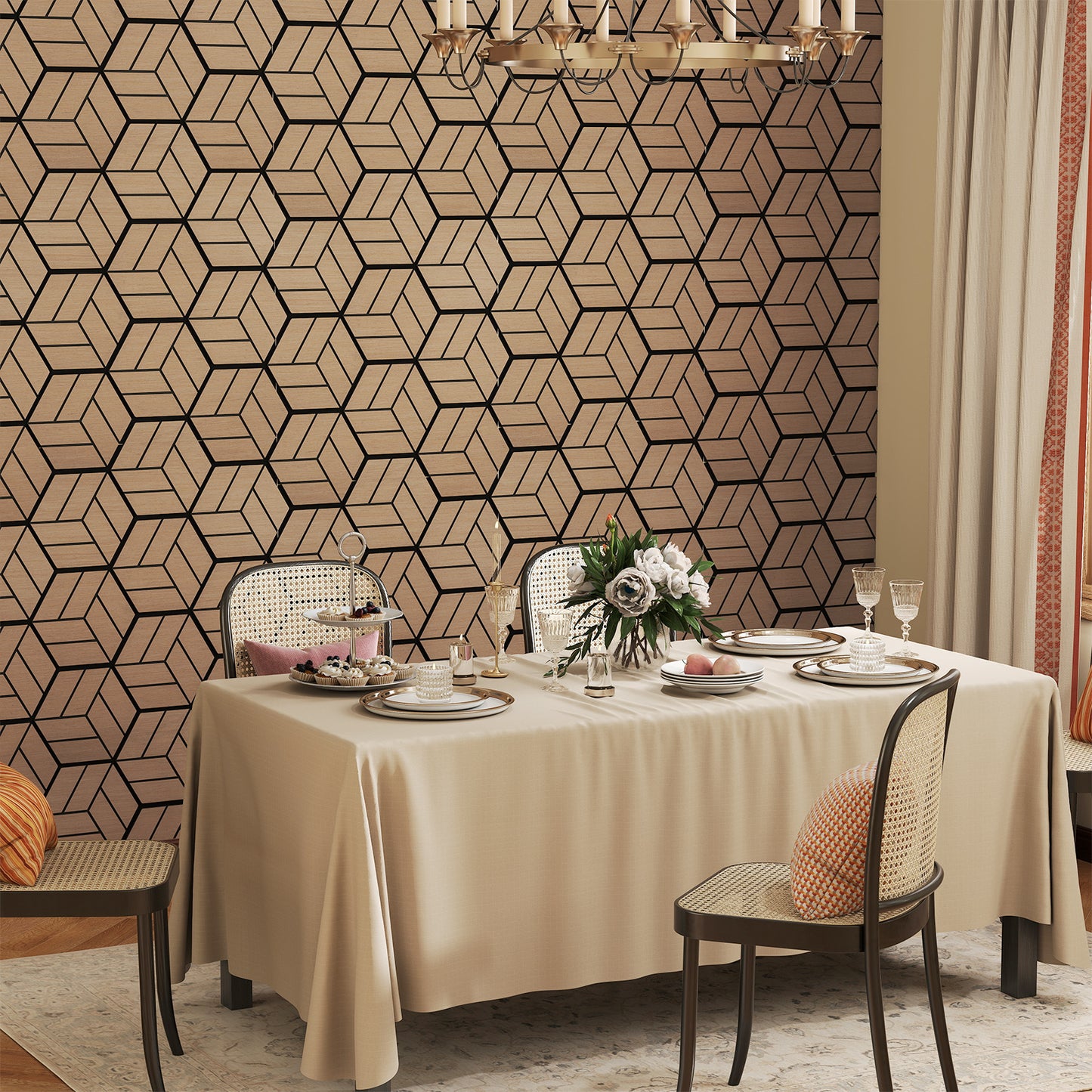 4 Pack Acoustic Panels for Walls Sound Absorbing Panel with 9 Hexagonal Wooden Boards-Natural