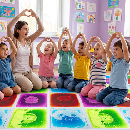 4-Pack Colorful Glow-in-the-Dark Liquid Sensory Floor Tiles for Toddlers