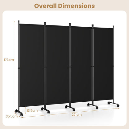 4-Panel Room Divider 173 CM Tall Folding Privacy Screen-Black