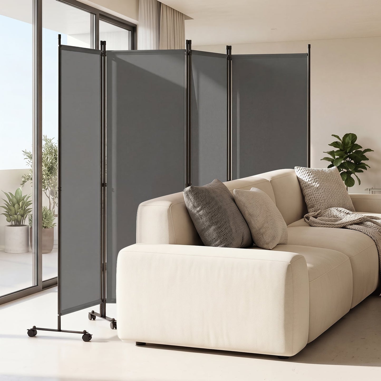 4-Panel Room Divider 173 CM Tall Folding Privacy Screen-Grey