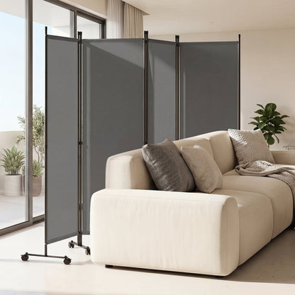 4-Panel Room Divider 173 CM Tall Folding Privacy Screen-Grey