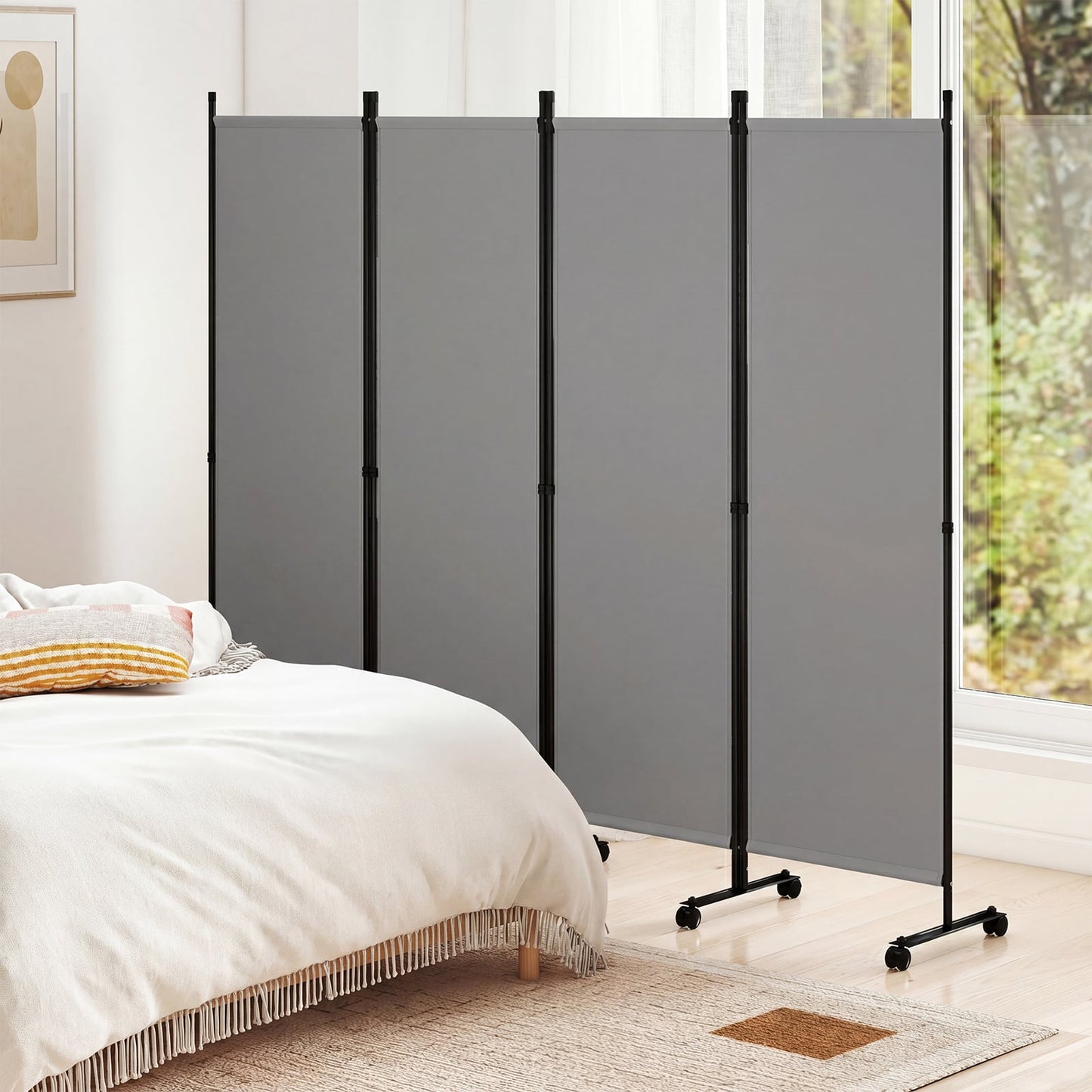4-Panel Room Divider 173 CM Tall Folding Privacy Screen-Grey