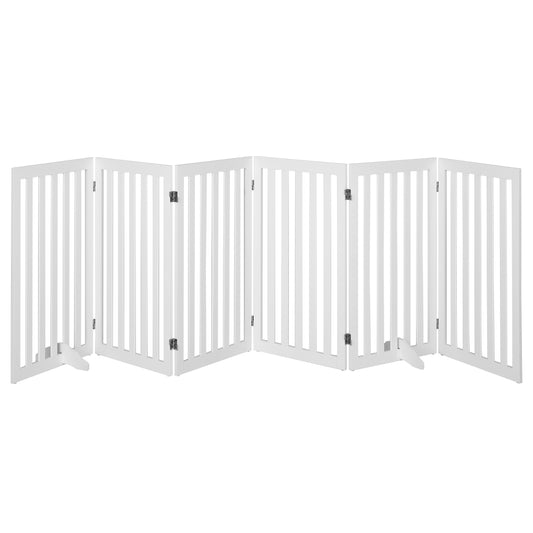 6-Panel 89 cm Pet Barrier Wooden Freestanding Pet Safety Gate-White