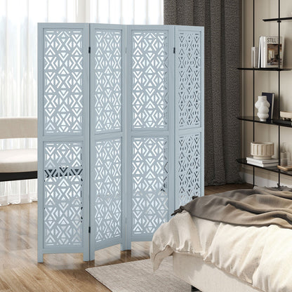 165cm 4-Panel Wooden Room Divider with Carved Cutout Pattern and Solid Wood Frame-4-Panel