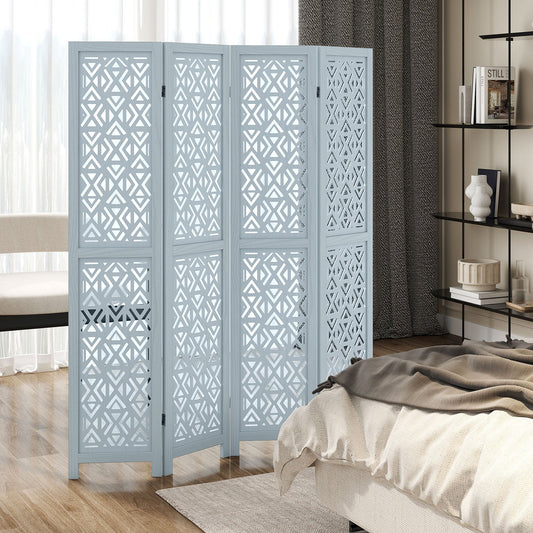 165cm 4-Panel Wooden Room Divider with Carved Cutout Pattern and Solid Wood Frame-4-Panel