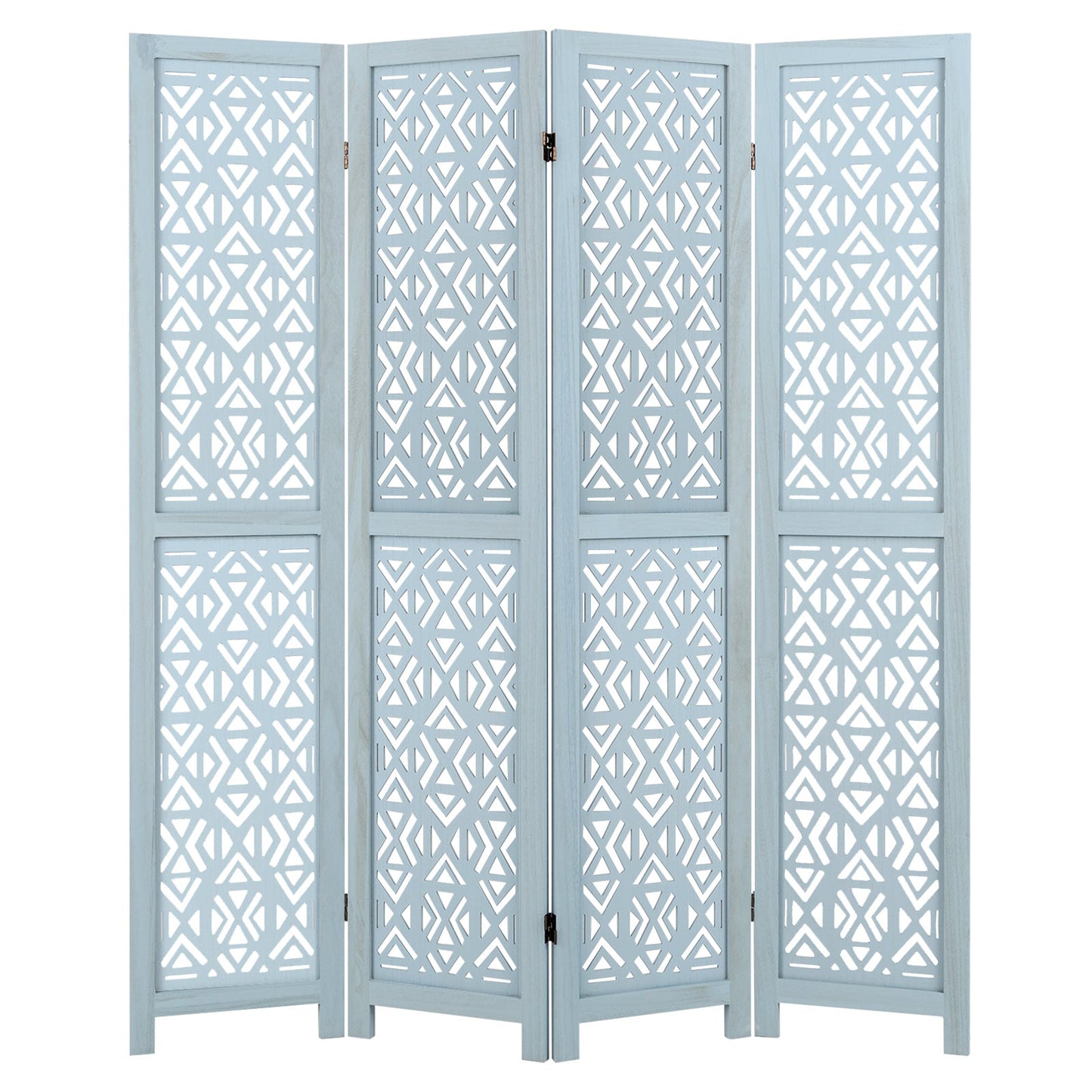 165cm 4-Panel Wooden Room Divider with Carved Cutout Pattern and Solid Wood Frame-4-Panel