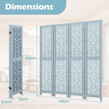165cm 4-Panel Wooden Room Divider with Carved Cutout Pattern and Solid Wood Frame-4-Panel