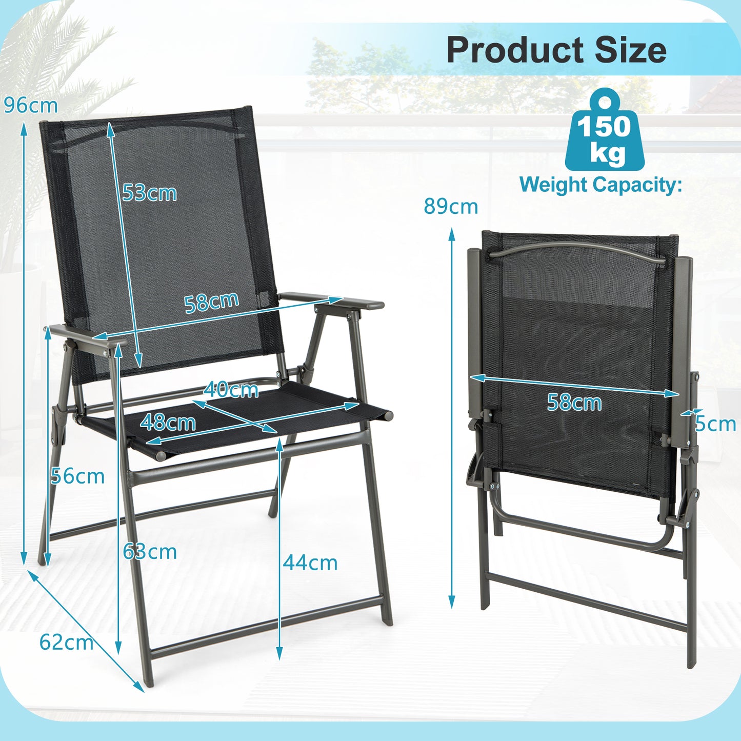 4 Piece Patio Folding Dining Chair Set for Garden Backyard-Black