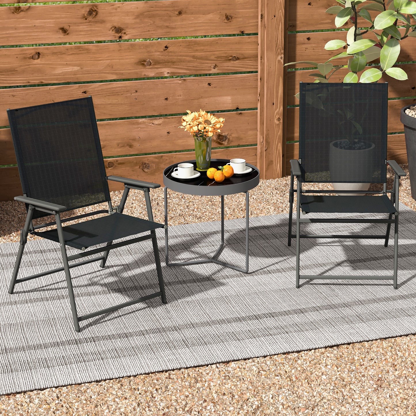 4 Piece Patio Folding Dining Chair Set for Garden Backyard-Black