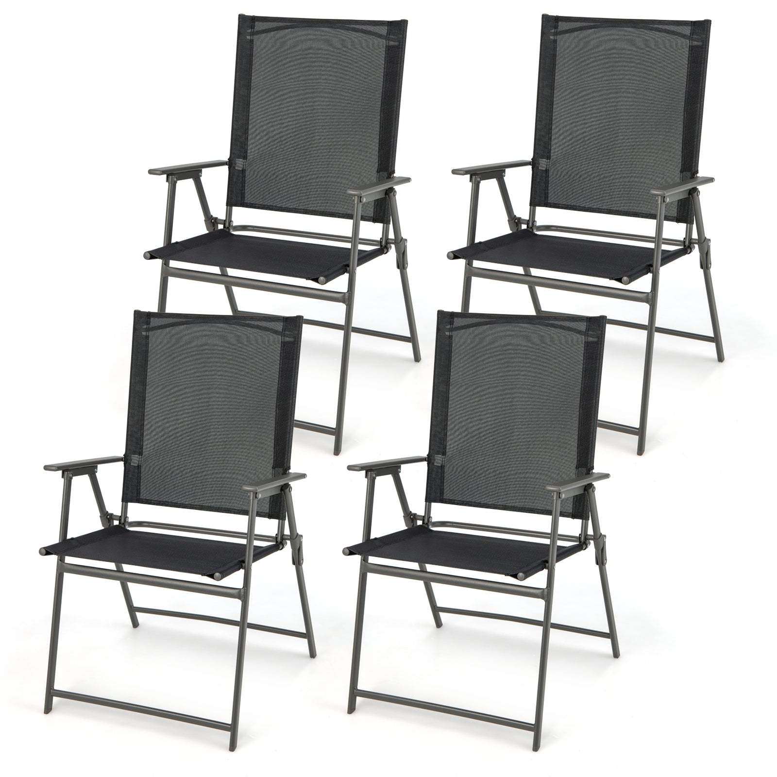 4 Piece Patio Folding Dining Chair Set for Garden Backyard-Black