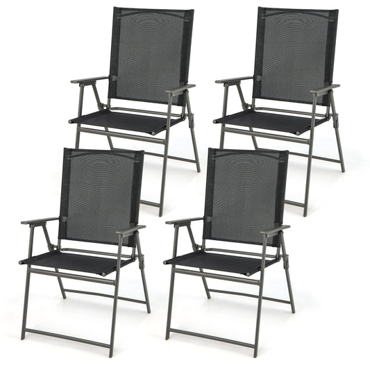 4 Piece Patio Folding Dining Chair Set for Garden Backyard-Black