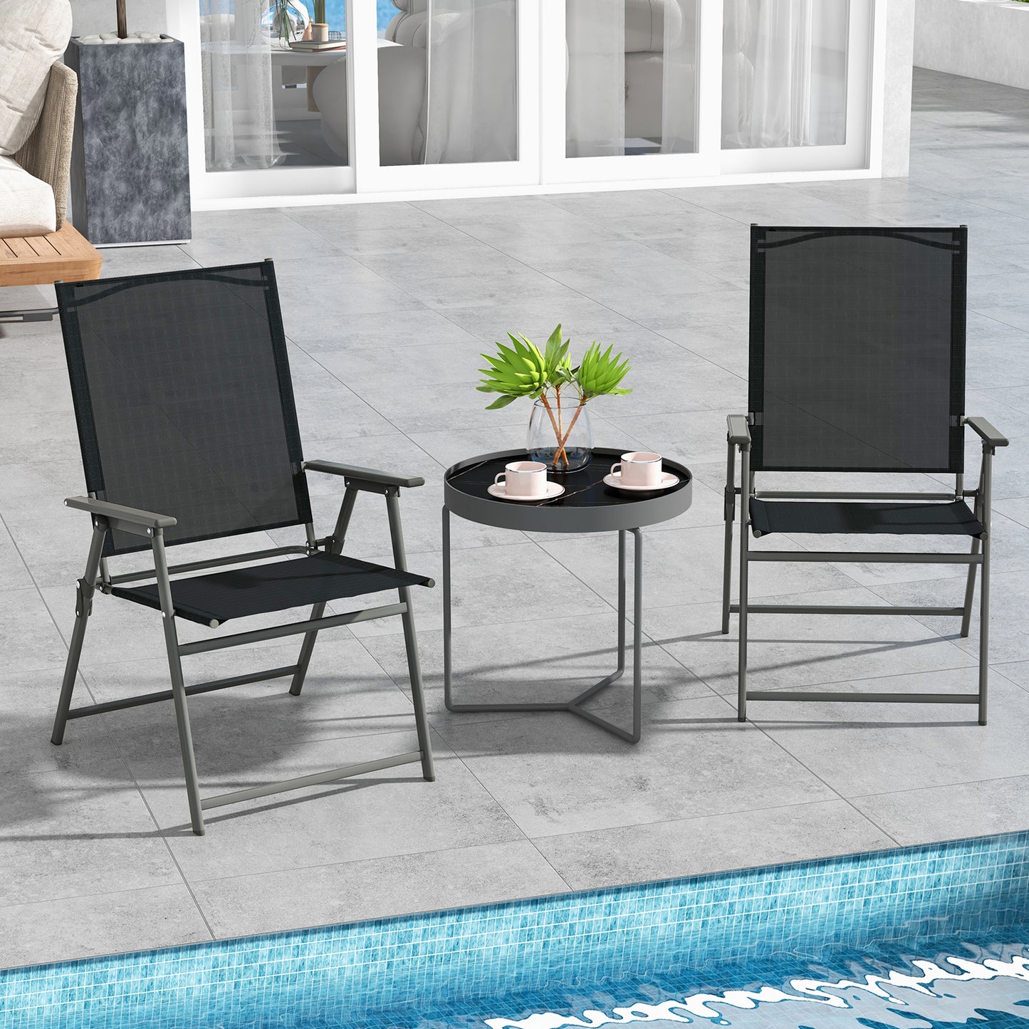 4 Piece Patio Folding Dining Chair Set for Garden Backyard-Black