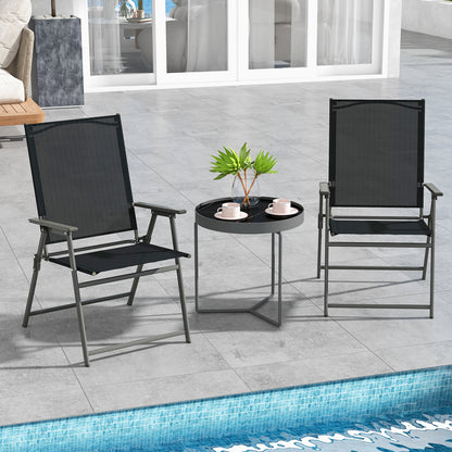 4 Piece Patio Folding Dining Chair Set for Garden Backyard-Black