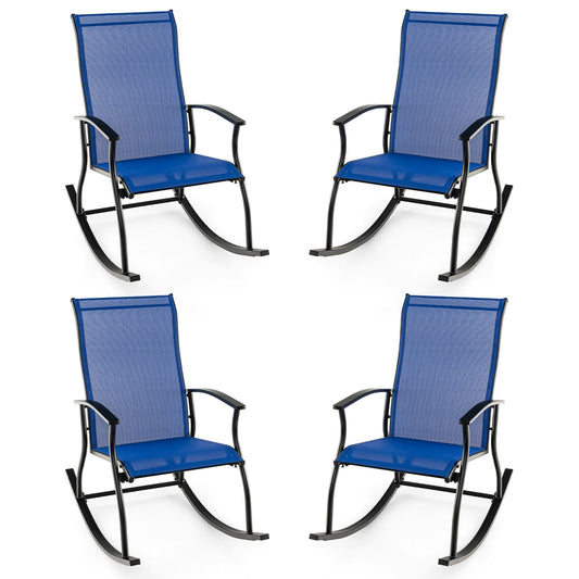 4 Pieces Outdoor Rocking Chairs with Breathable Backrest-Navy
