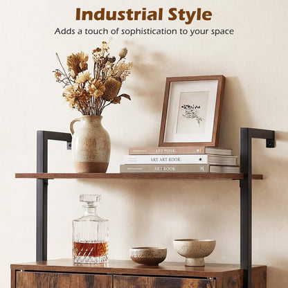 4-Tier Bookshelf with Double-Door Cabinet and Heavy-Duty Metal Frame-Rustic Brown