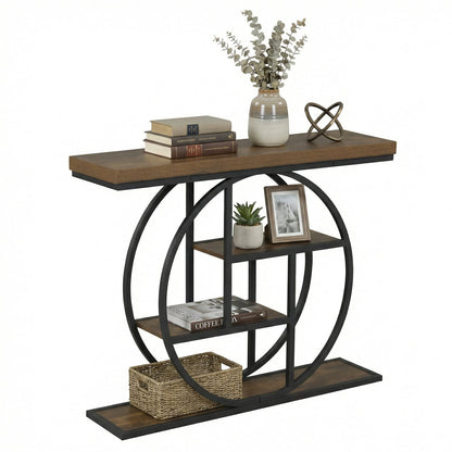 4-Tier Console Table 105CM Entryway Table with Storage Shelves-Rustic Brown