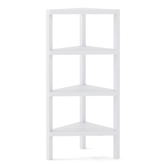 4-Tier Corner Shelf Stand with Open Slatted Shelves-White