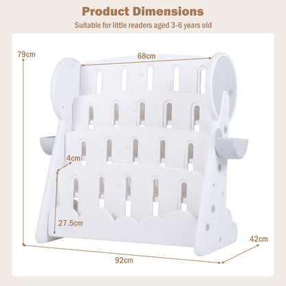 4-Tier Kids Bookshelf with Side Storage Boxes and Reversible Bottom Shelf-Gray & White