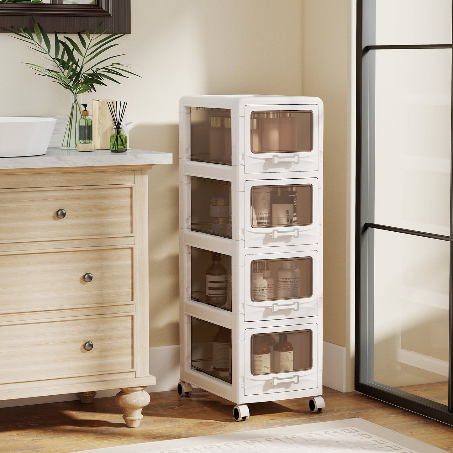 4-Tier Plastic Drawer Storage Organizer Rolling Cart with 4 Drawers
