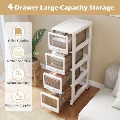 4-Tier Plastic Drawer Storage Organizer Rolling Cart with 4 Drawers