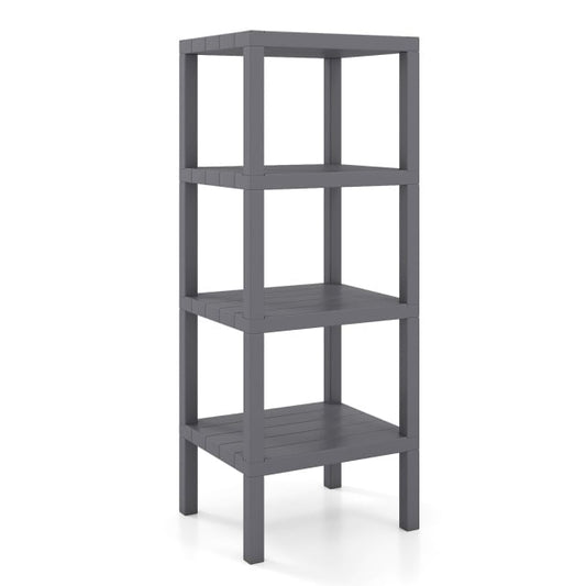 4-Tier Plastic Storage Shelf Freestanding Utility Rack-Grey