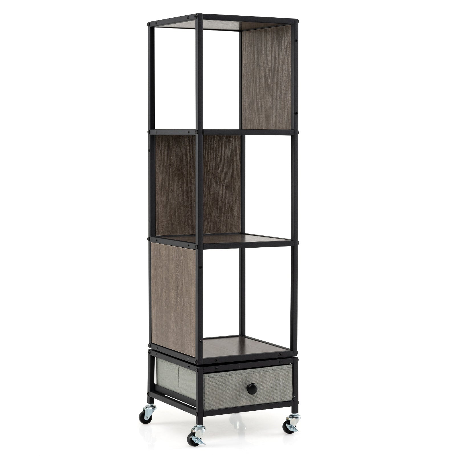 4-Tier Rotating Bookshelf on Wheels for Living Room Office-Grey