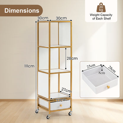 4-Tier Rotating Bookshelf on Wheels for Living Room Office-White