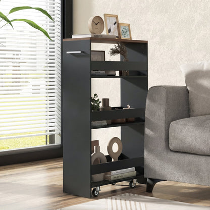 4-Tier Slim Storage Cart with Open Shelves for Kitchen-Black