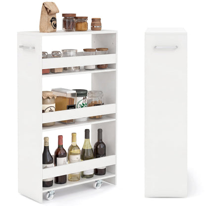 4-Tier Slim Storage Cart with Open Shelves for Kitchen-White