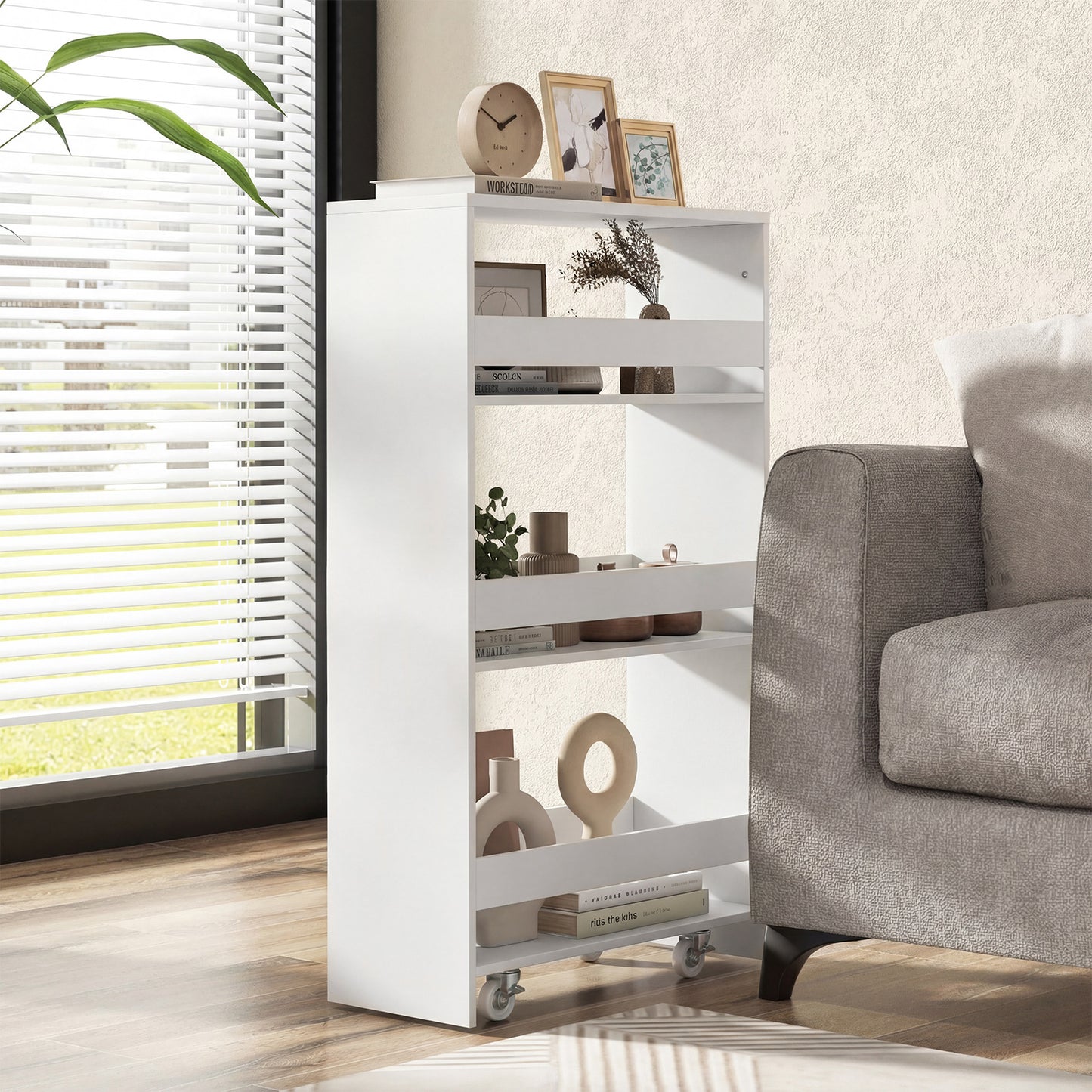 4-Tier Slim Storage Cart with Open Shelves for Kitchen-White