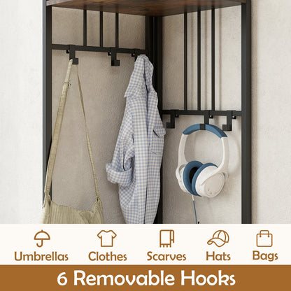 4 Tier Corner Coat Rack with Shoe Storage 180cm High Shoe Shelf Rustic Brown