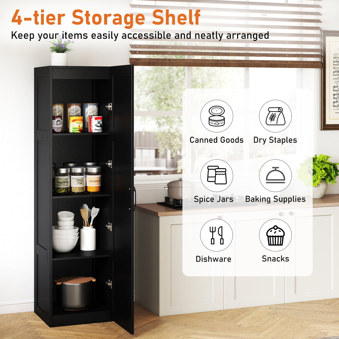 150 cm Tall 4-Tier Freestanding Storage Floor Cabinet-Black