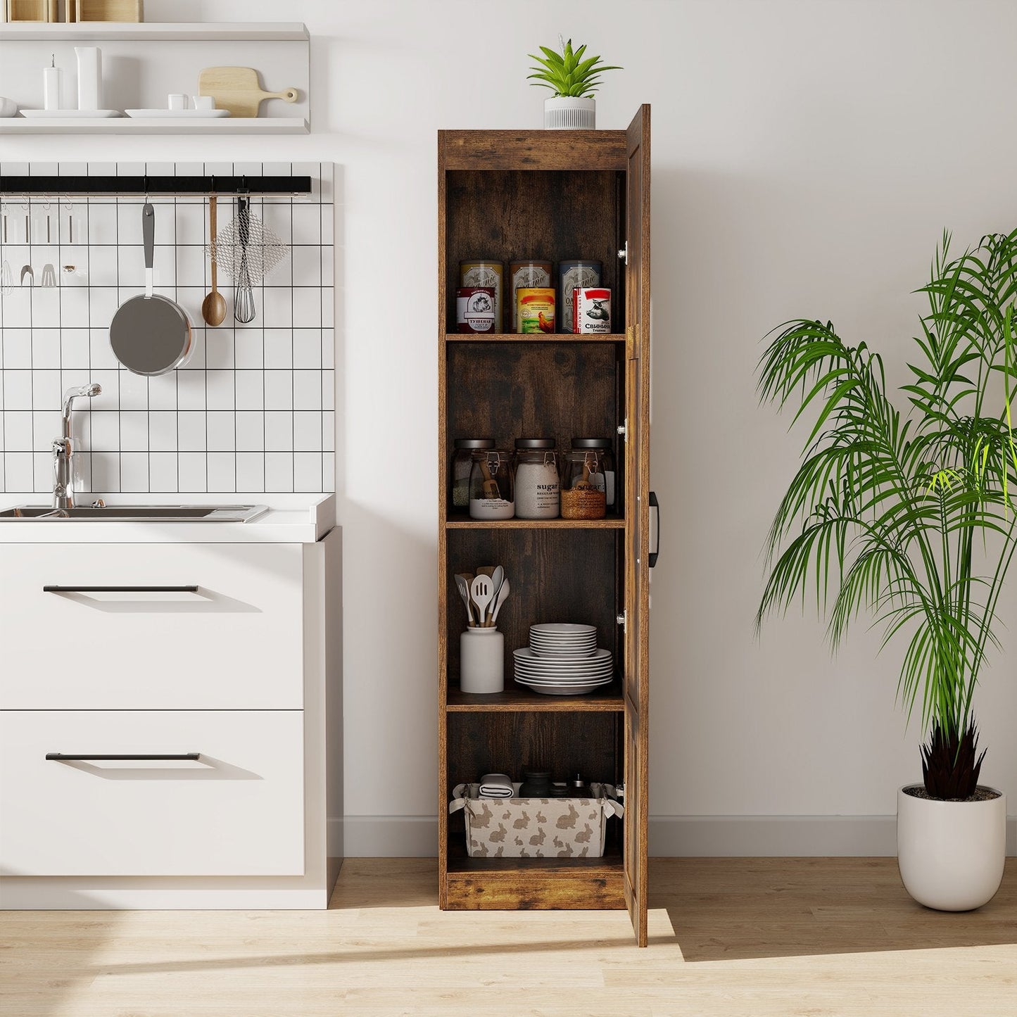 150 cm Tall 4-Tier Freestanding Storage Floor Cabinet-Rustic Brown