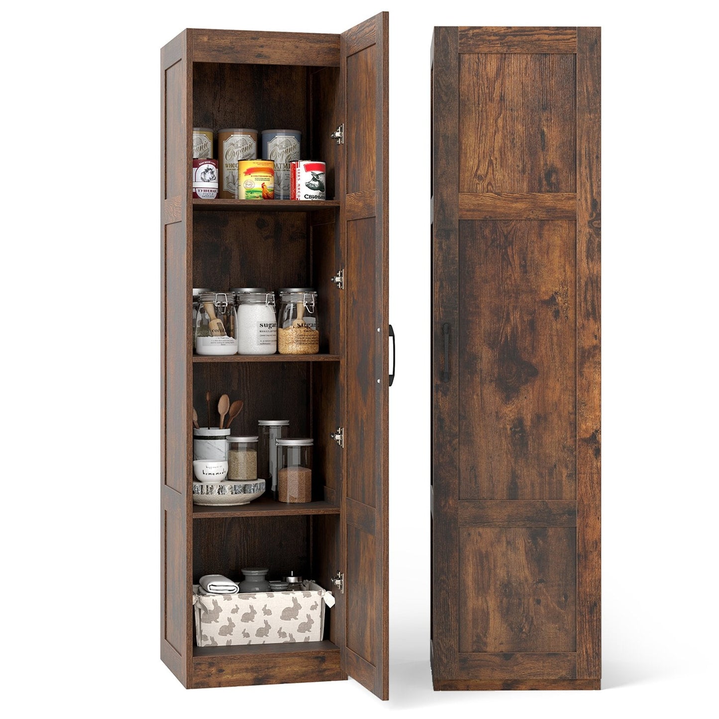 150 cm Tall 4-Tier Freestanding Storage Floor Cabinet-Rustic Brown