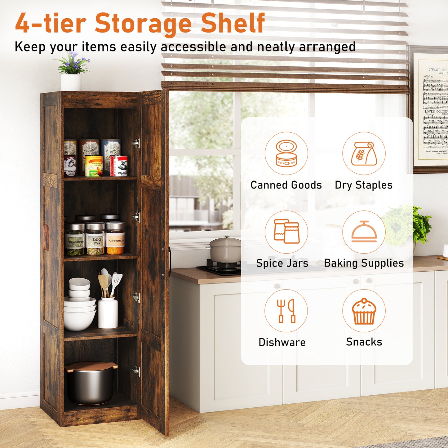 150 cm Tall 4-Tier Freestanding Storage Floor Cabinet-Rustic Brown