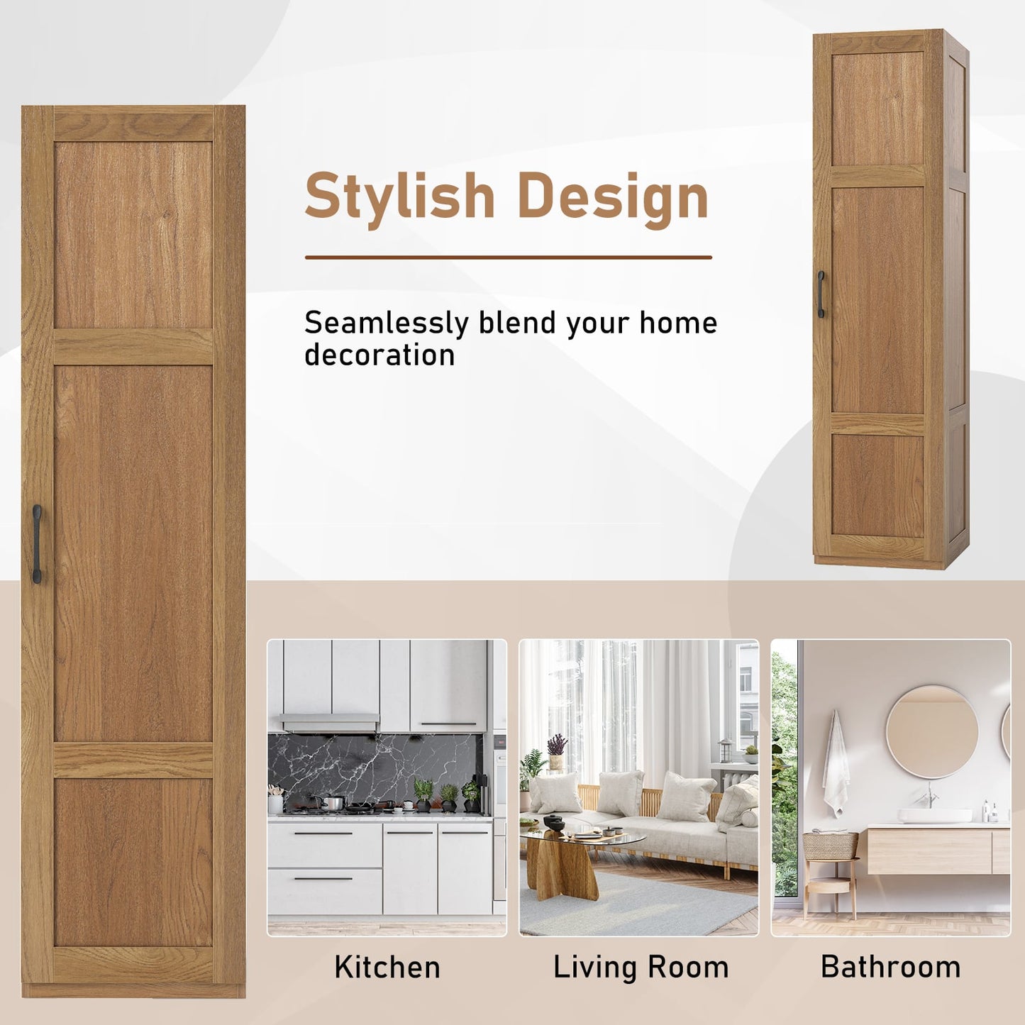 150 cm Tall 4-Tier Freestanding Storage Floor Cabinet-Natural