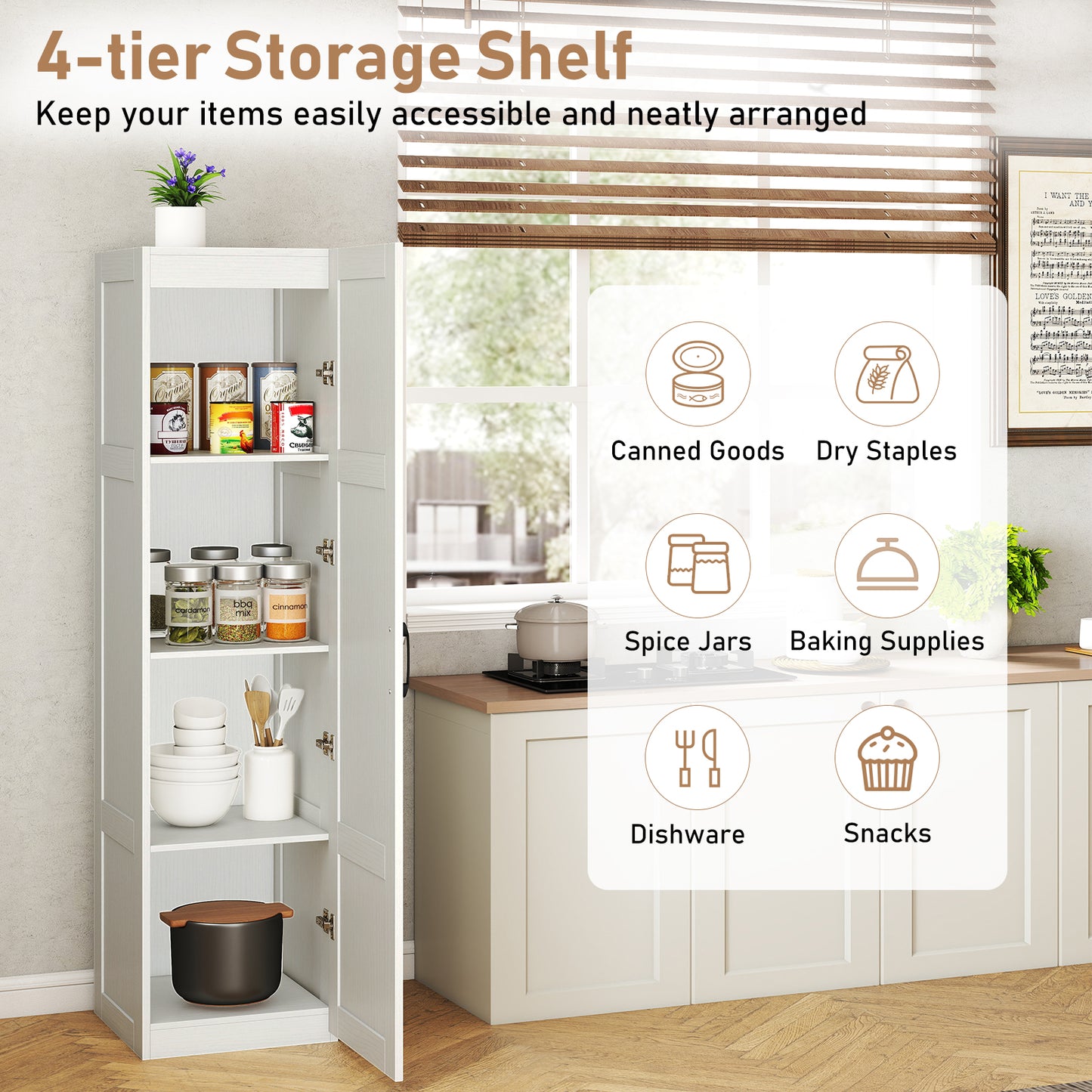 150 cm Tall 4-Tier Freestanding Storage Floor Cabinet-White
