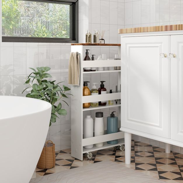 4-Tier Slim Storage Cart with Open Shelves and Wheels-Coffee