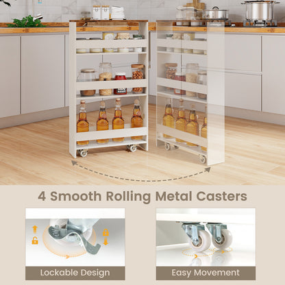 4-Tier Slim Storage Cart with Open Shelves and Wheels-Coffee
