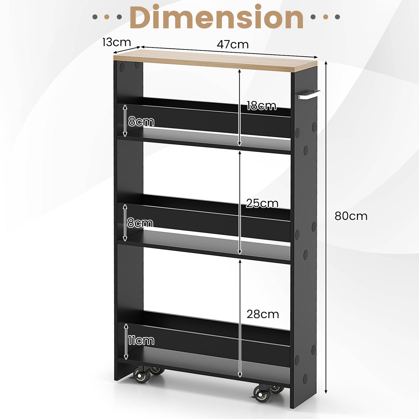 4-Tier Slim Storage Cart with Open Shelves and Wheels-Black