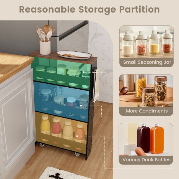 4-Tier Slim Storage Cart with Open Shelves and Wheels-Brown